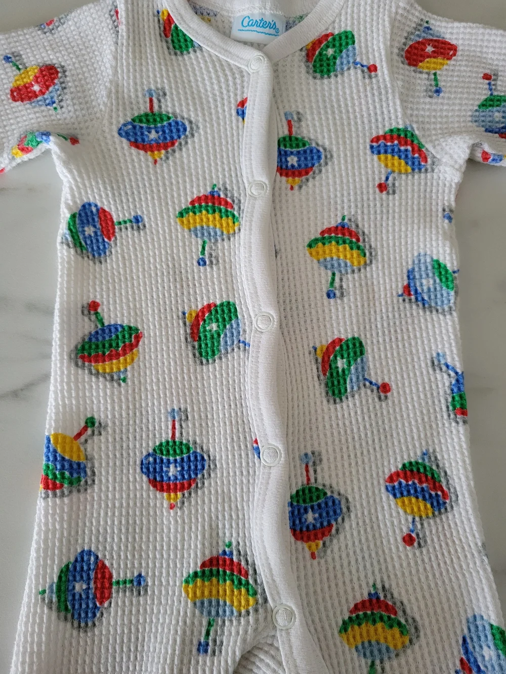 Vintage 90s Carters Waffle Knit Baby Sleeper Primary Spinning Tops NWOT M 3-6M